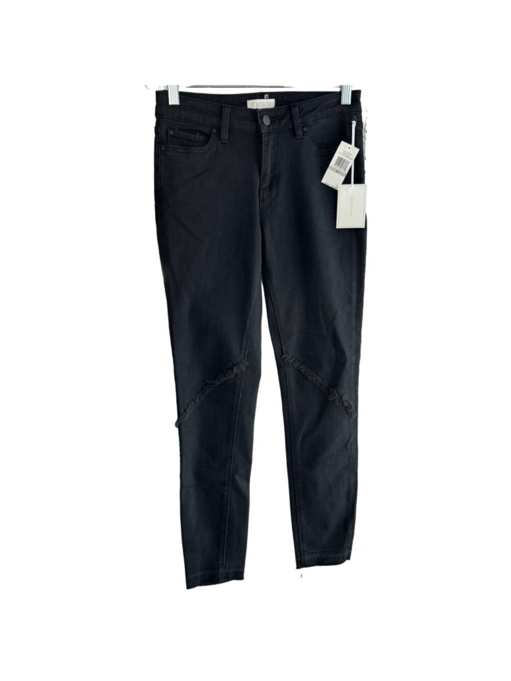 1.STATE Frayed Released Hem Skinny Black Jeans Womens Size 27 Super Wash Denim